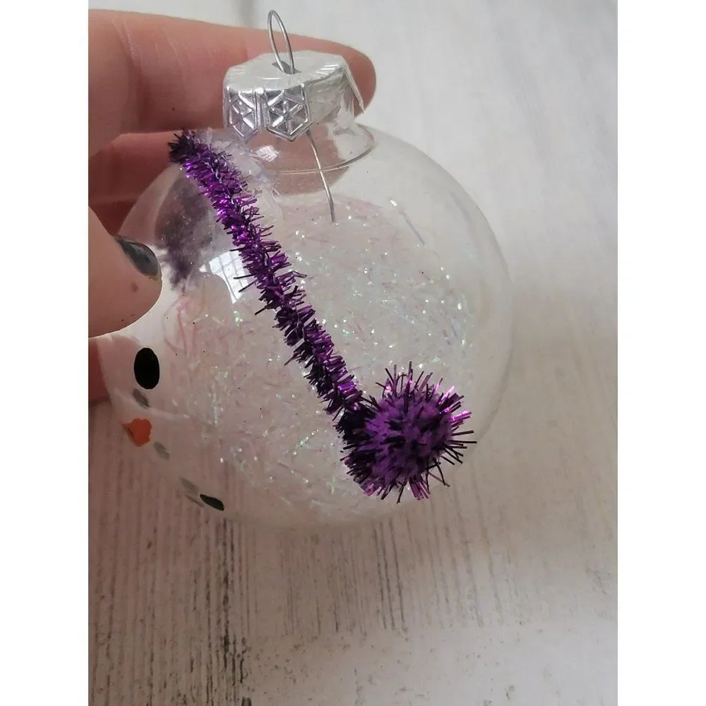 Snowman face‎ ball ornament purple earmuffs Xmas decor
